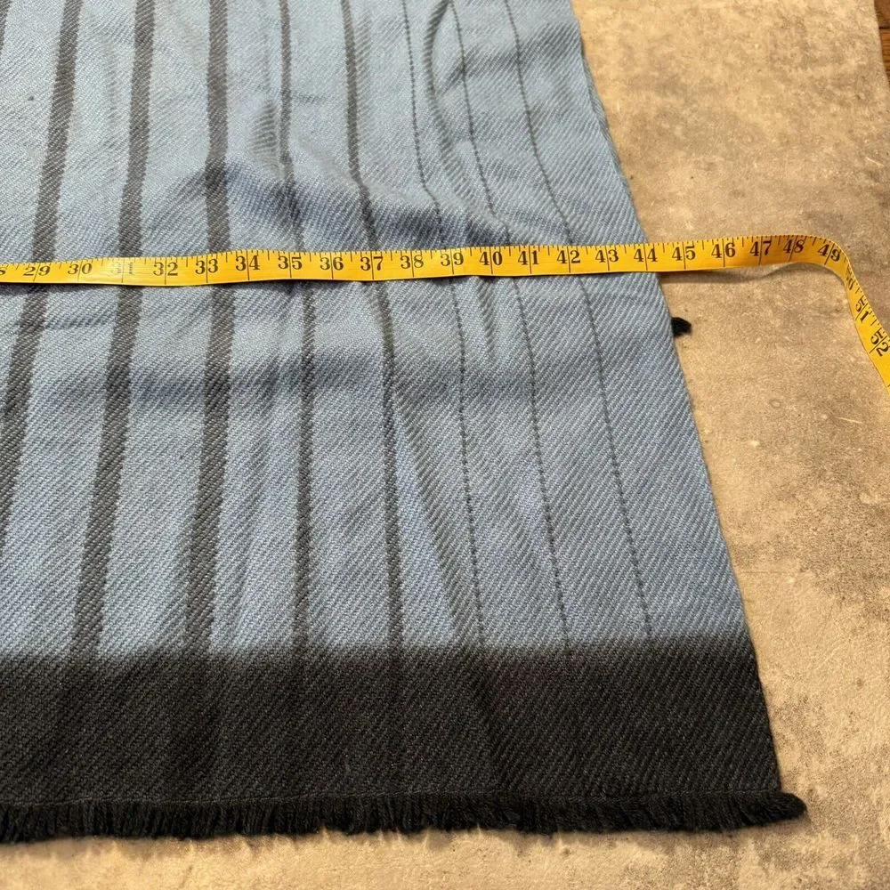 BAJRA Scarf Shaw Womens 44x68 Blue Merino Striped Hand-Embroidered Wrap Lux - Picture 4 of 6